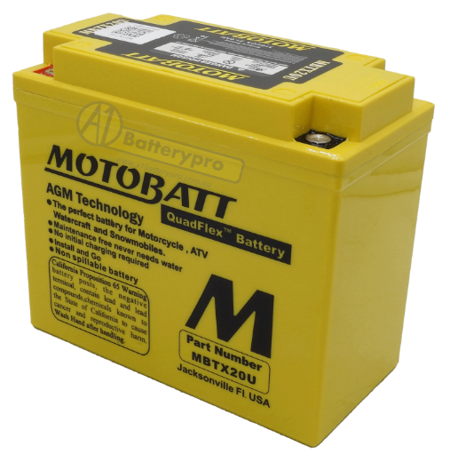 Picture of MBTX20U - 12VOLT 320CCA 21AH MOTOBATT AGM QUADFLEX BATTERY WITH 15MM SPACER SUPPLIED - RHP
