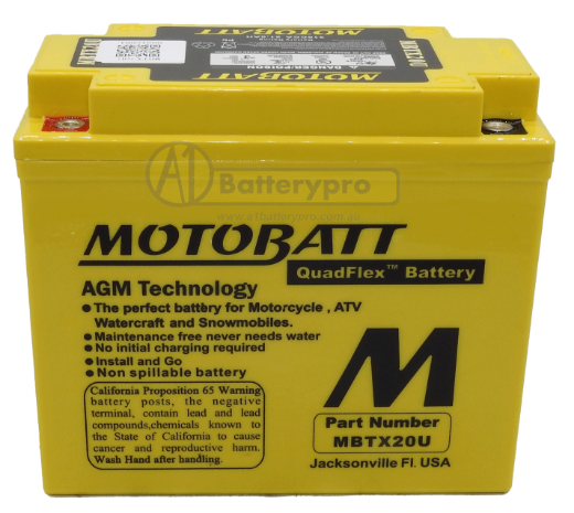Picture of MBTX20U - 12VOLT 320CCA 21AH MOTOBATT AGM QUADFLEX BATTERY WITH 15MM SPACER SUPPLIED - RHP