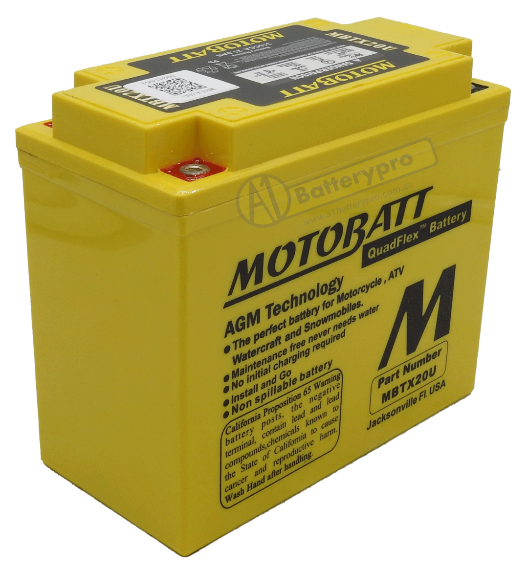 Picture of MBTX20U - 12VOLT 320CCA 21AH MOTOBATT AGM QUADFLEX BATTERY WITH 15MM SPACER SUPPLIED - RHP