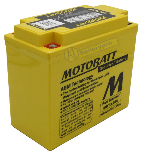 Picture of MBTX20U - 12VOLT 320CCA 21AH MOTOBATT AGM QUADFLEX BATTERY WITH 15MM SPACER SUPPLIED - RHP