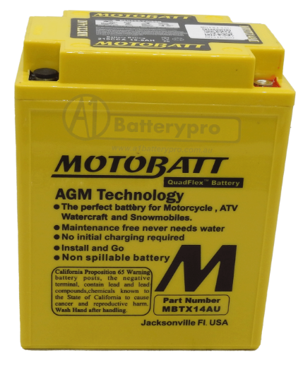Picture of MBTX14AU - 12VOLT 250CCA 16.5AH MOTOBATT AGM QUADFLEX BATTERY -RHP