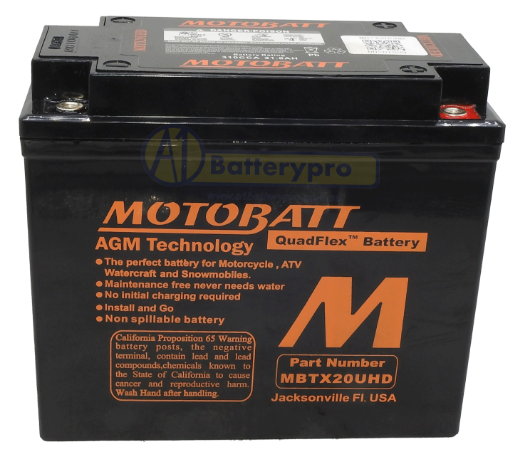Picture of MBTX20UHD -  12VOLT 320CCA 21AH MOTOBATT "BLACK CASE " AGM QUADFLEX BATTERY WITH 15MM SPACER SUPPLIED  - RHP