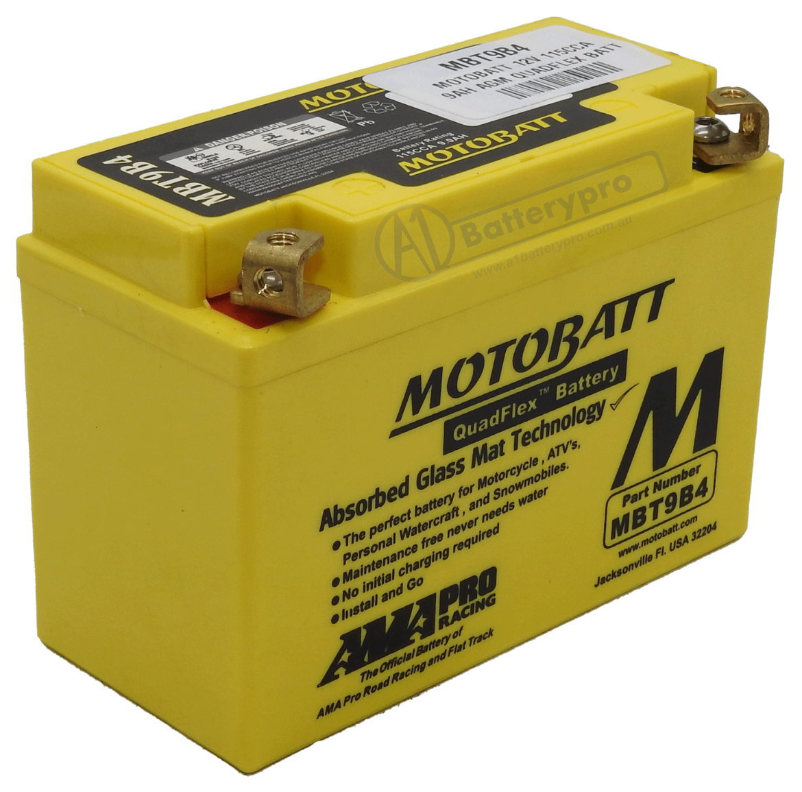 Picture of MBT9B4 - 12VOLT 140CCA 9AH MOTOBATT AGM QUADFLEX BATTERY - LHP
