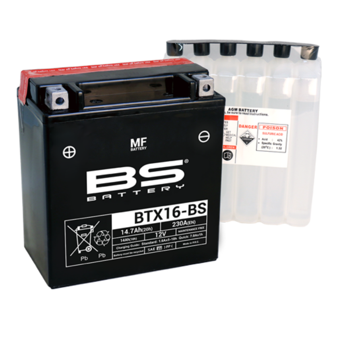 Picture of BTX16-BS 12V 14AH 230CCA MAINTENANCE FREE BS MOTORCYCLE BATTERY - LHP