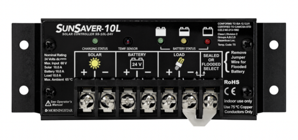 Picture of MORNINGSTAR SUNSAVER 24V 10A PWM SOLAR REGULATOR 10A LOAD WITH LVD