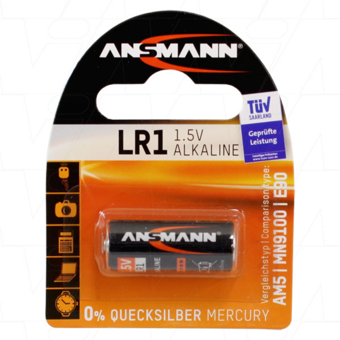 Picture of ANSMANN LR1 N SIZE ALKALINE BATTERY. REPLACES LR1, MN9100, E90, 910A, AM5