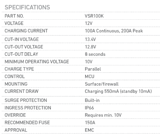 Picture of PROJECTA 12V 100A VOLTAGE SENSITIVE RELAY KIT
