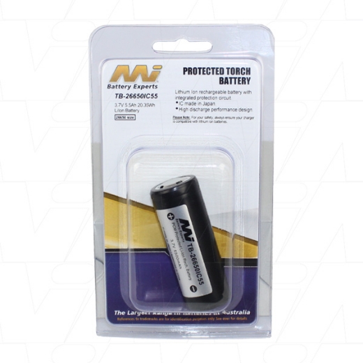 Picture of 3.7V 5500MAH TB-26650IC55-BP1 RECHARGEABLE LITHIUM ION TORCH BATTERY