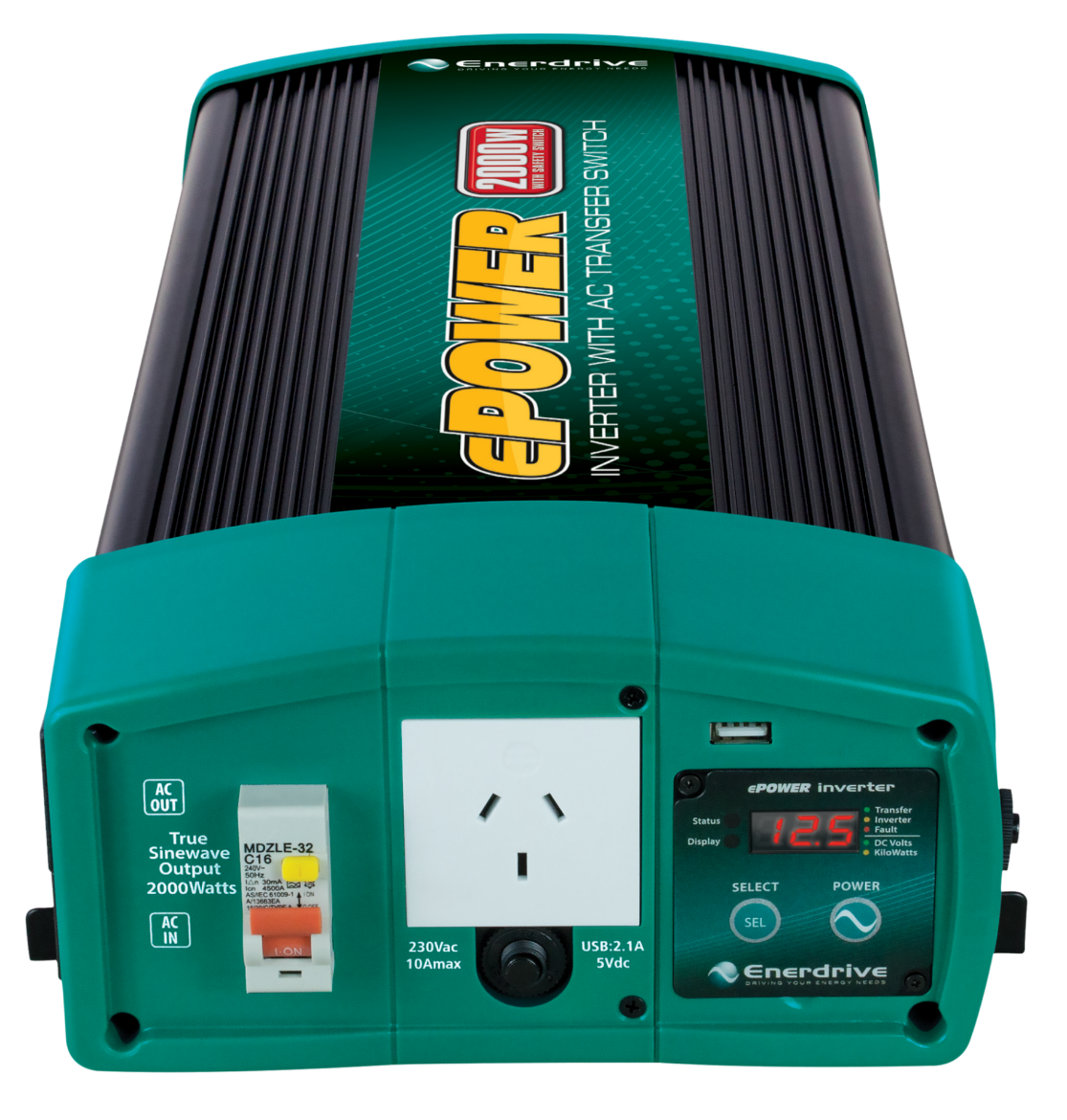 Picture of 12V 2000W ENERDRIVE EPOWER PURE SINE WAVE INVERTER WITH RCD & AC TRANSFER SWITCH